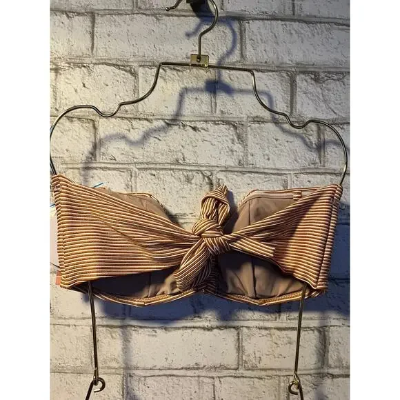 Pilyq PQ Aperol Stripe Orange Ruched Bandeau D Cup S Full Bottom NEW - Picture 10 of 10